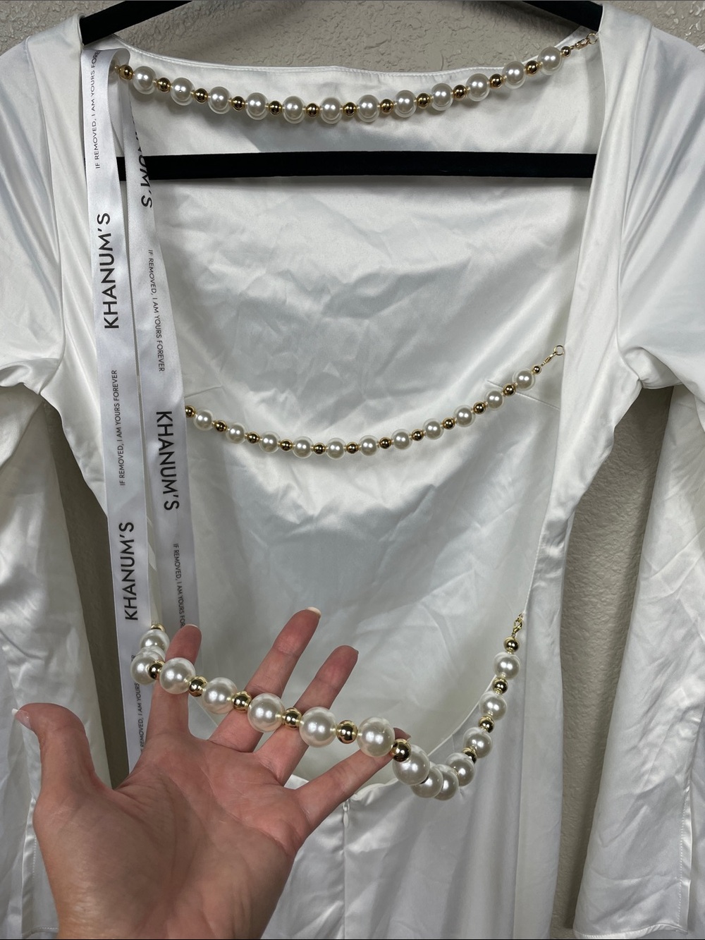 NWT Khanums Keidi Dress With Pearl Gold Bead Detail White Open Back Sz S - Picture 6 of 16